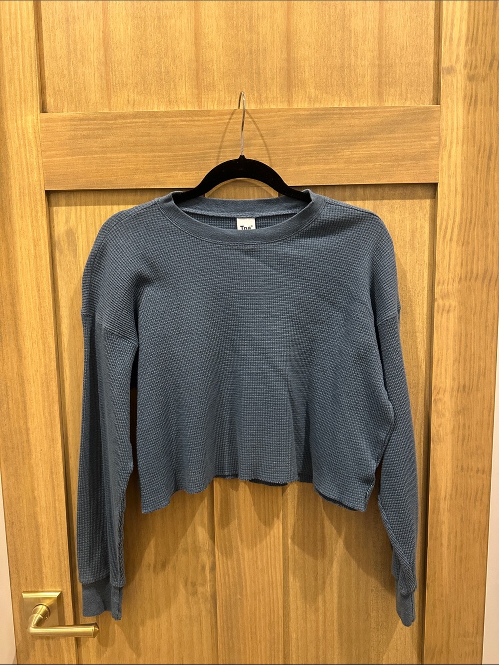 TNA Cropped Waffle Long-Sleeve Top - Dusty Blue